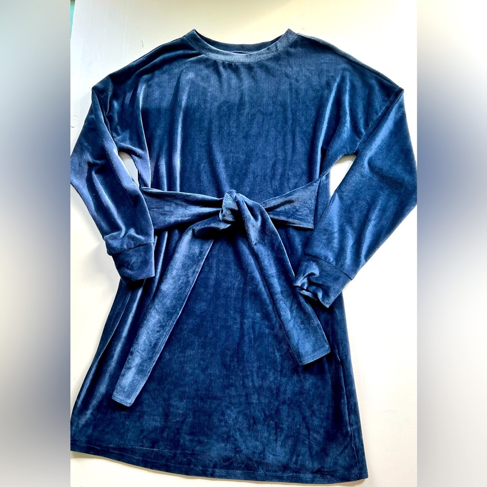 Navy blue soft corduroy type fabric tunic/dress.